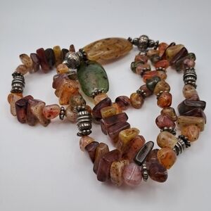 Vintage Mixed Natural Stone & Silver-Tone Statement Necklace